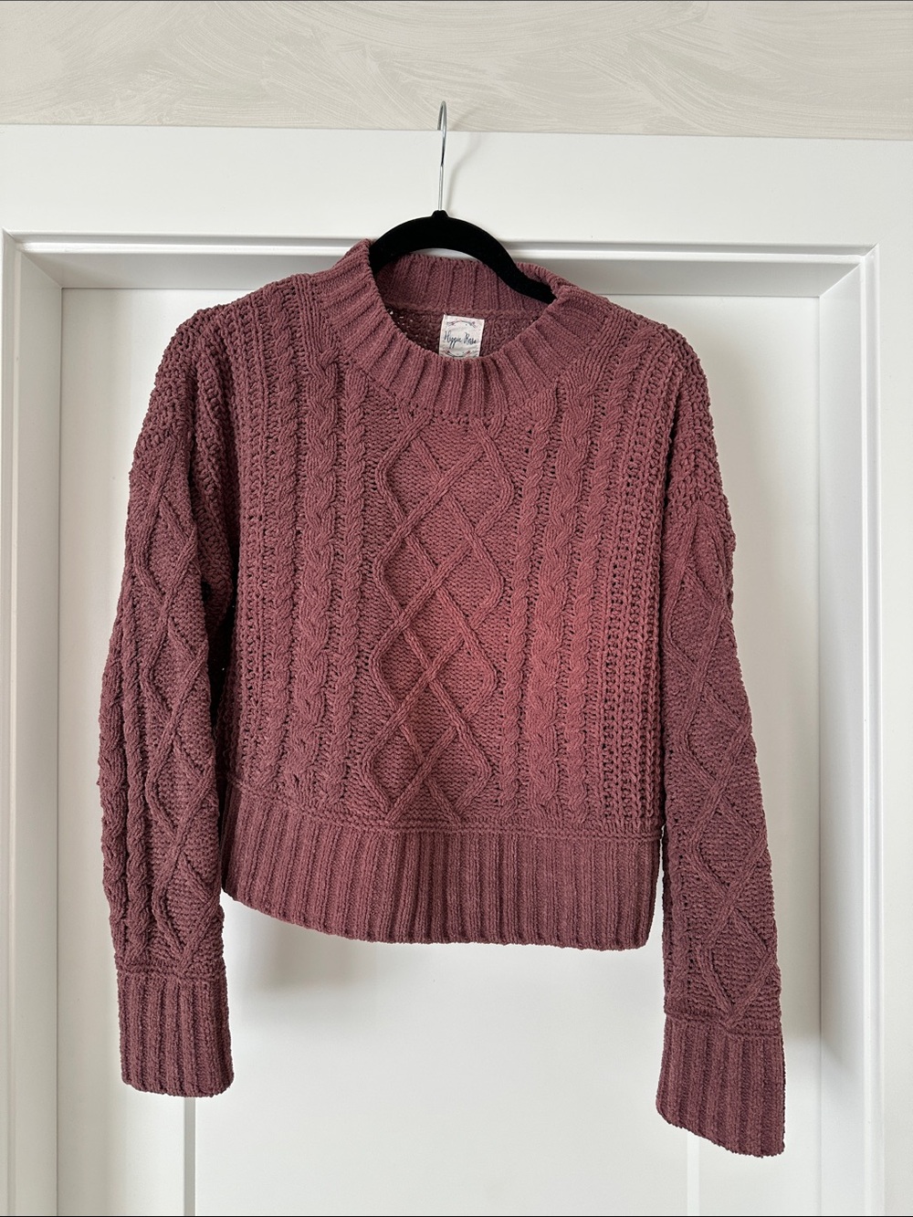 Hippie Rose Cable Knit Crewneck Sweater - Mauve